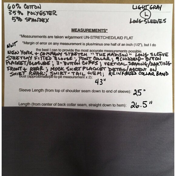 NEW YORK & COMPANY STRETCH “The Madison” Fitted Blouse, GRAY, NWT, Size L - Picture 8 of 9